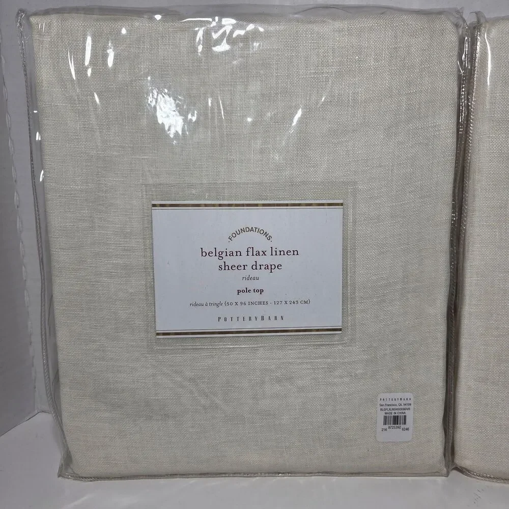 NEW 2 Pottery Barn Foundations Belgian Flax Linen Sheer Drape 50